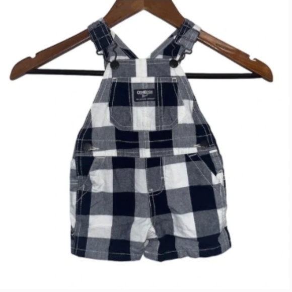 Kid's Oshkosh B'Gosh Navy Blue & White Plaid Overalls - Picture 1 of 8
